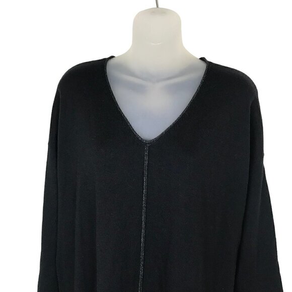 Eileen Fisher 98% Merino Wool Black  V- neck Oversized Sweater  Size XXS - Picture 3 of 7